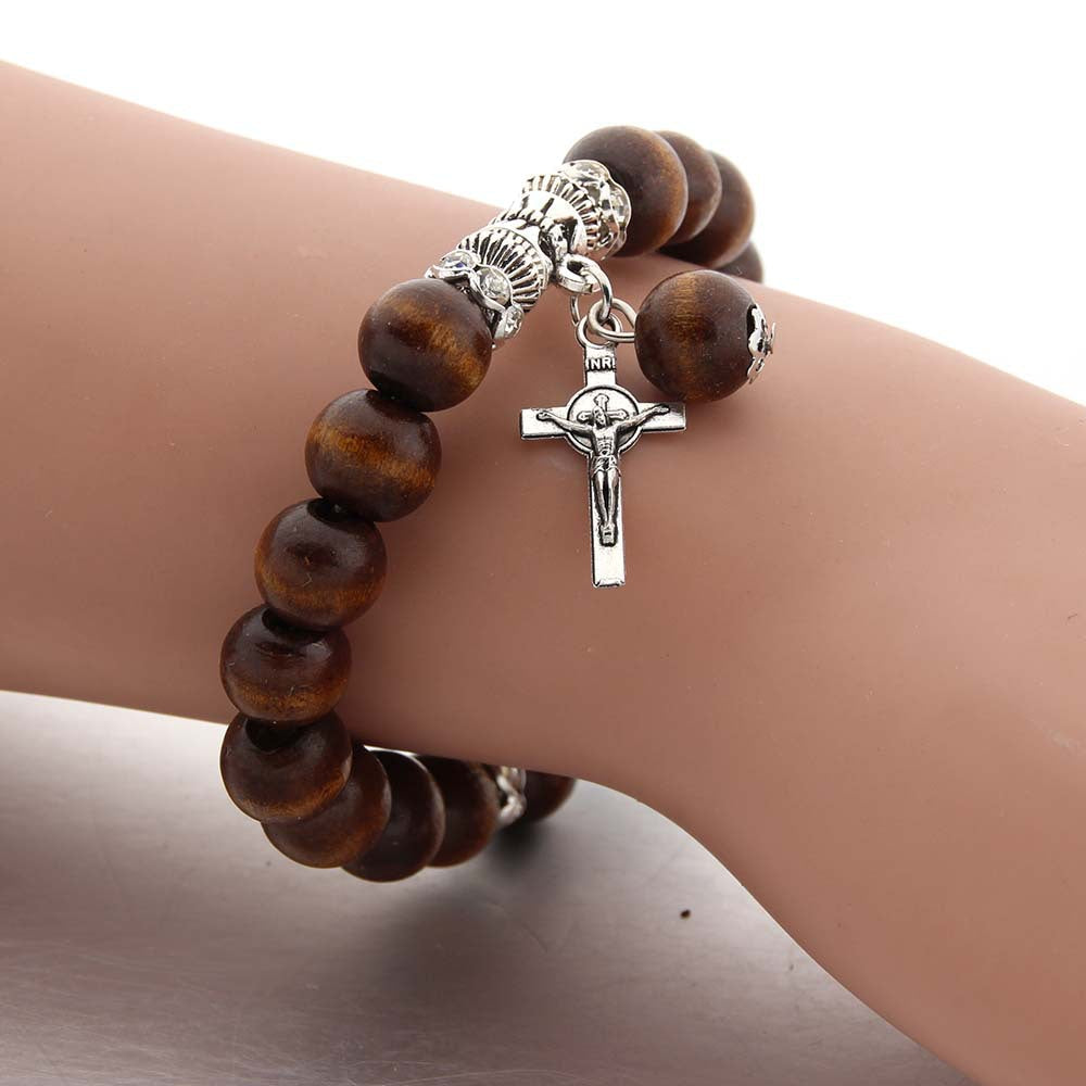 Handmade Wooden Bead  Jesus Cross Bracelet