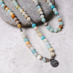 Faith Nova Tibetan Amazonite Stone Blessing Lotus Mala