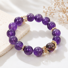 Natural Amethyst Crystal Bracelet – Purple Healing Stone Bead Bracelet