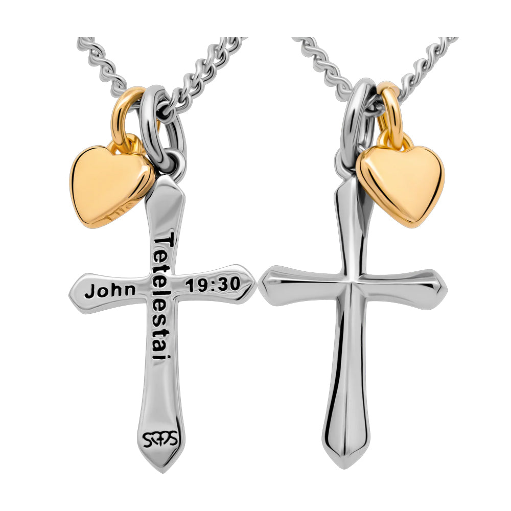 Faith & Love Cross Necklace with Gold Heart Charm – Stainless Steel Christian Pendant