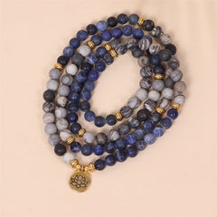 Faith Nova 108 Mala Beads Sodalite Zebra Jasper Crystal Lotus Strength Bracelet