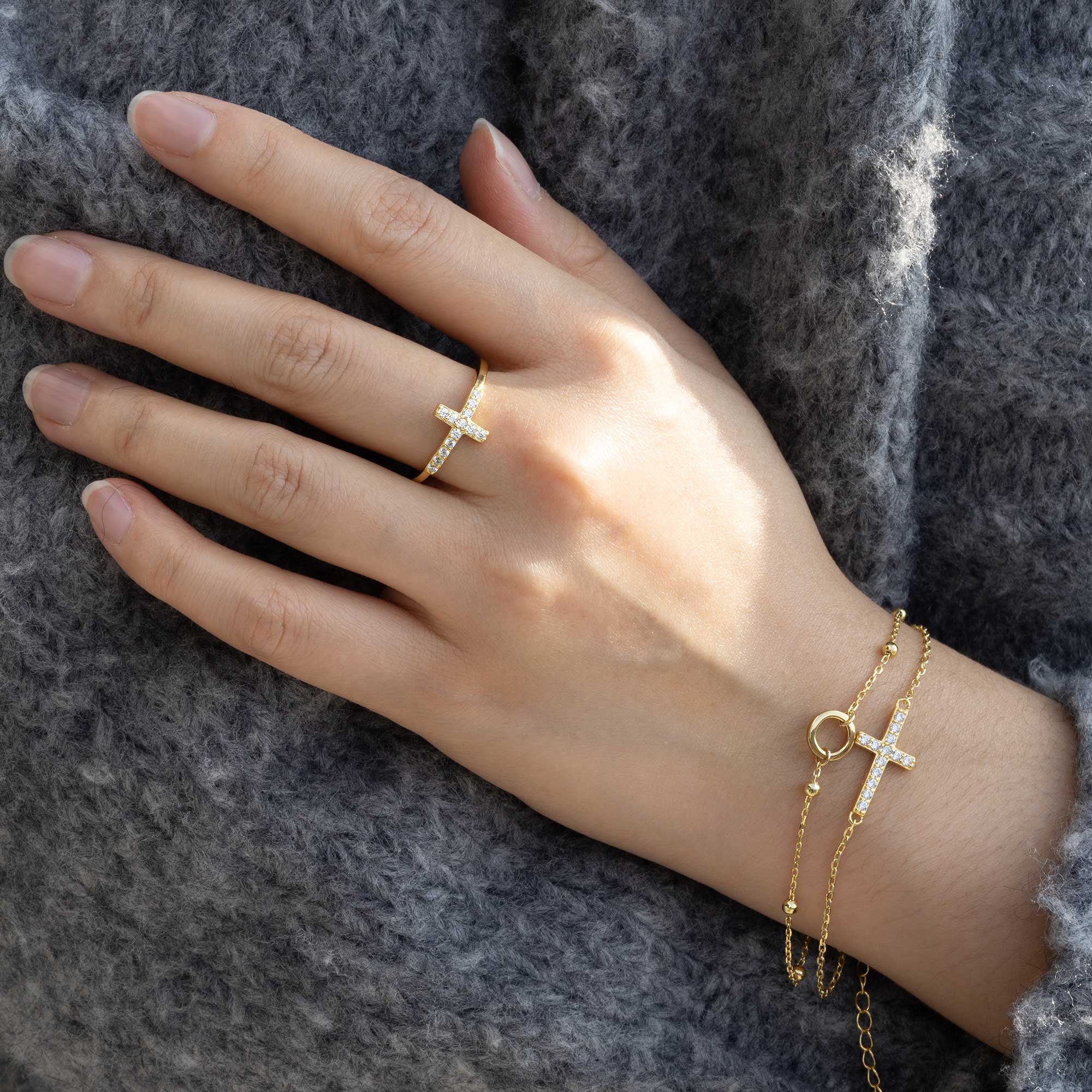 Gold Vermeil Layered Cross Bracelet