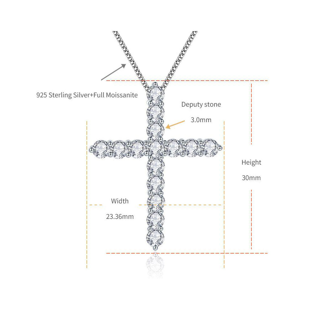Sterling Silver Moissanite Cross Pendant Necklace – Christian Faith & Eternal Light