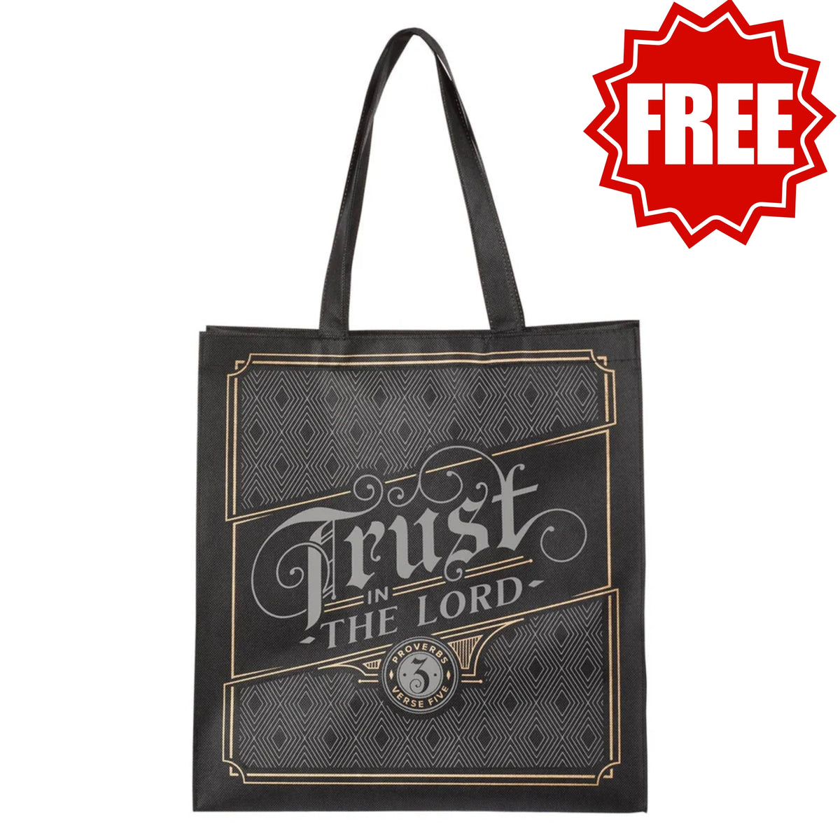 Trust in the Lord Charcoal and Gold Reusable Non-woven Shopping Tote Bag -Proverbs 3:5