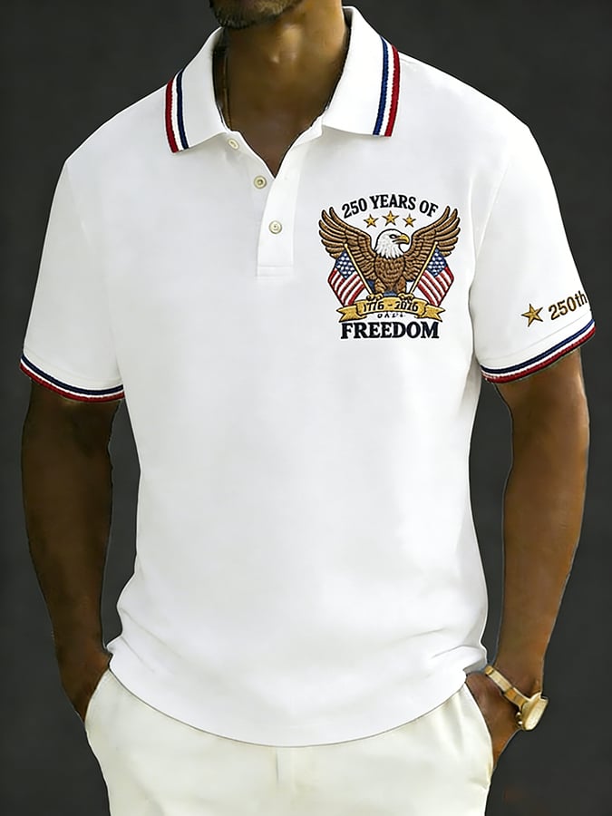 Men's Retro 250th Anniversary of the United States Print  Independence Day Cross Print Polo Shirt