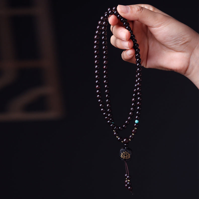 Faith Nova 108 Mala Beads Tibetan Small Leaf Red Sandalwood Lotus Balance Bracelet