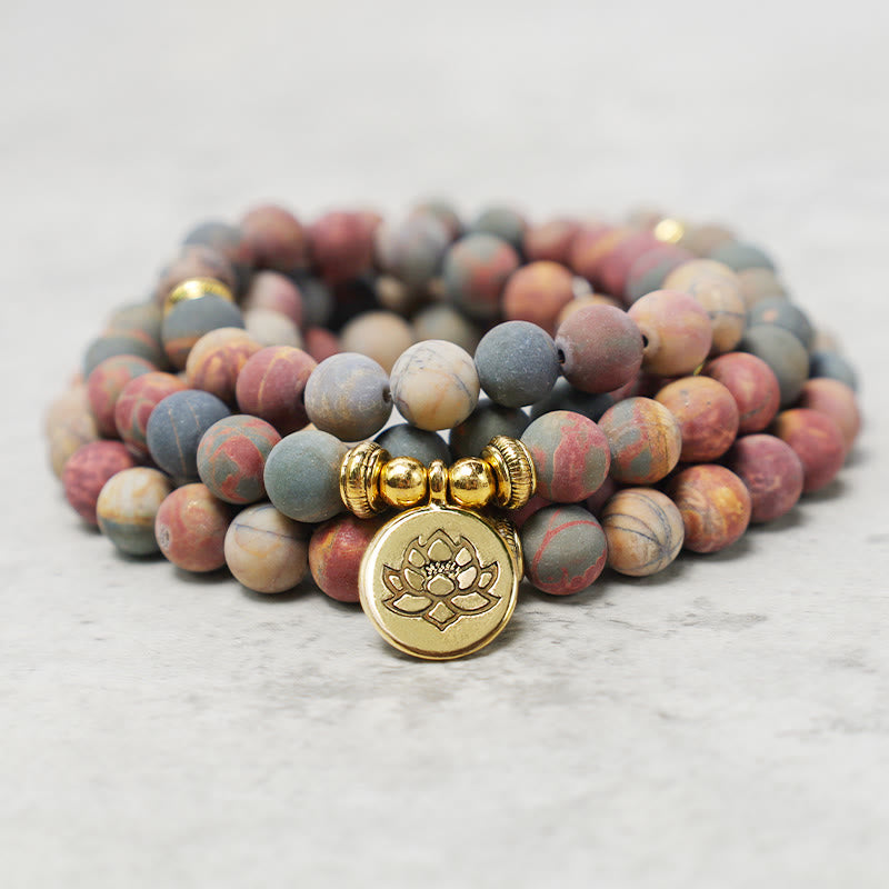 Faith Nova 108 Mala Beads Picasso Jasper Stone Courage Energy Bracelet