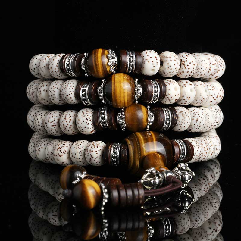 Faith Nova Handmade Tibetan Tiger Eye Bodhi Seed Peace Bracelet