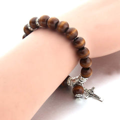 Handmade Wooden Bead  Jesus Cross Bracelet