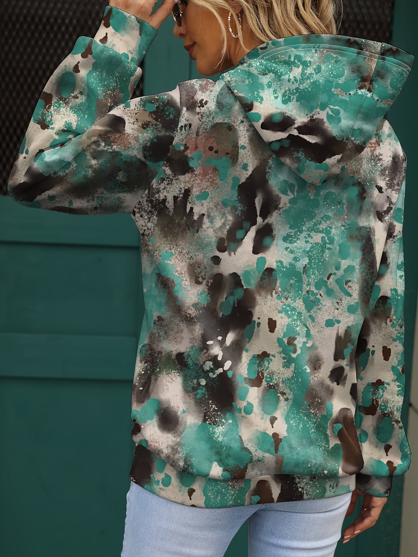 Women's Plus Size Tie Dye Cross Graphic Hoodie with Kangaroo Pocket, Long Sleeve, Relaxed Fit