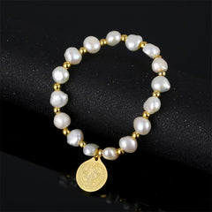 Saint Benedict Medal Irregular Pearl Bracelet
