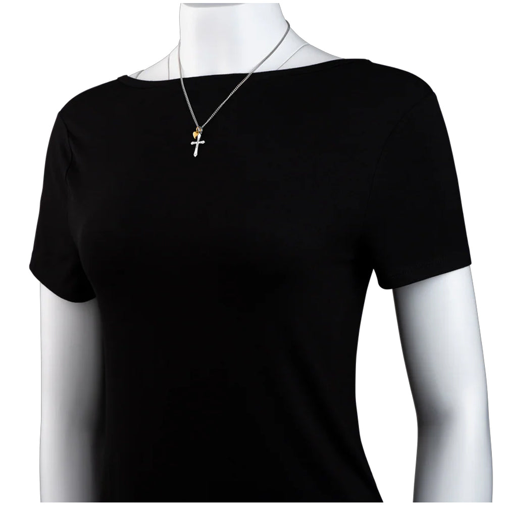 Faith & Love Cross Necklace with Gold Heart Charm – Stainless Steel Christian Pendant