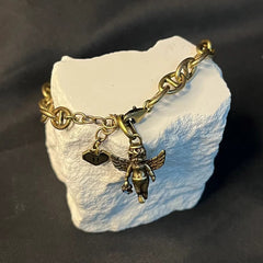 Retro Style Bronze Lucky Star Angel & Heart Cross Bracelet