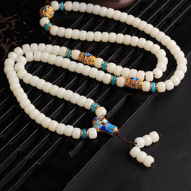 Faith Nova Natural White Bodhi Seed Mala 108 Beads Wealth Bracelet