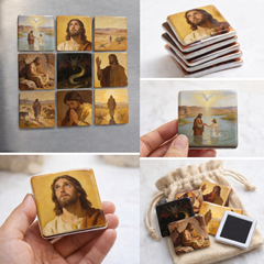 The Life of Jesus - Religious Fridge Magnets 9 Pieces