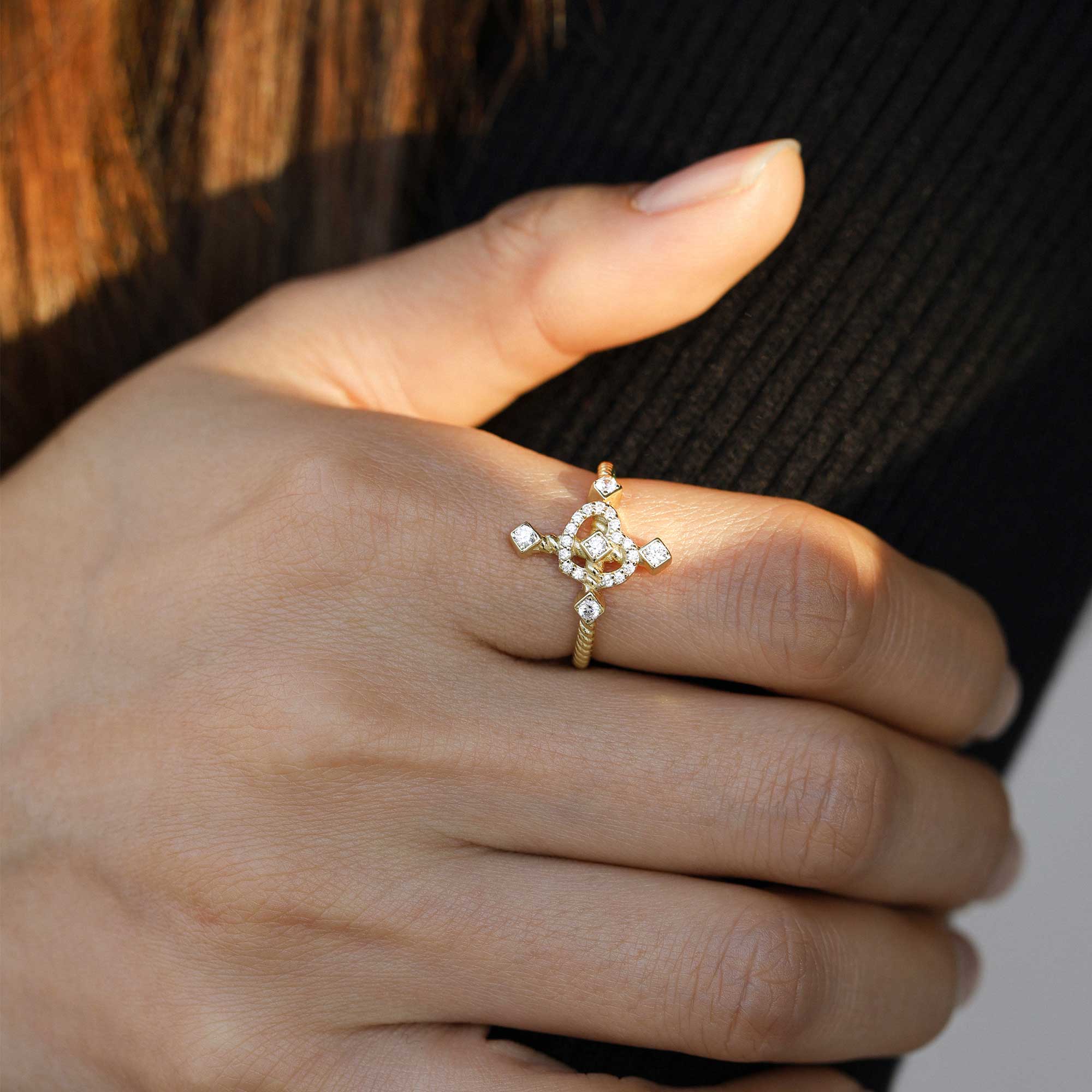 Heart Cross Cord Ring