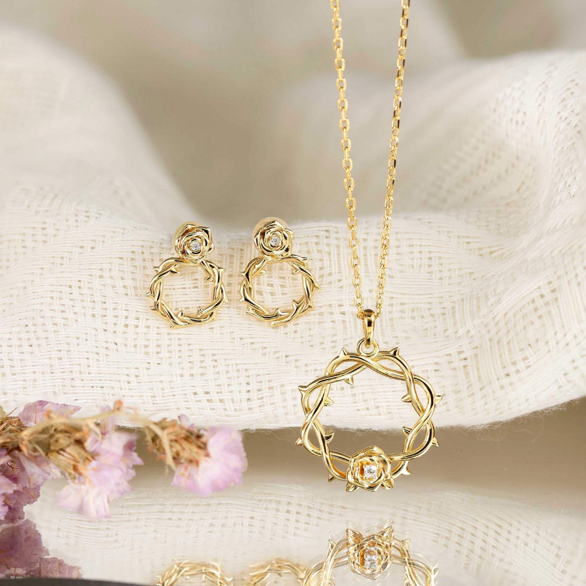 Crown of Thorns Rose Pendant Necklace