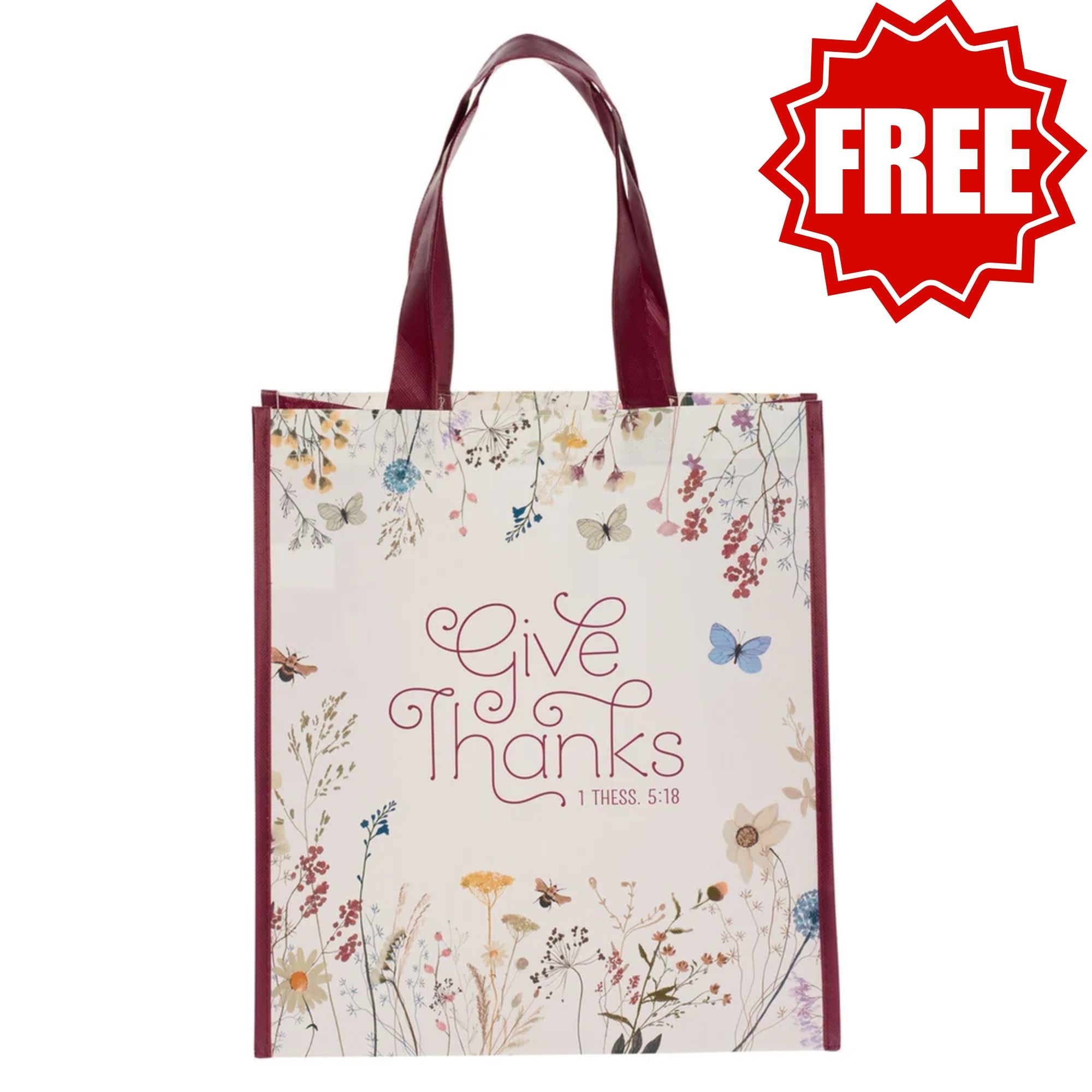 Give Thanks Topsy-Turvy Wildflower Non-Woven Coated Tote Bag - 1 Thessalonians 5:18
