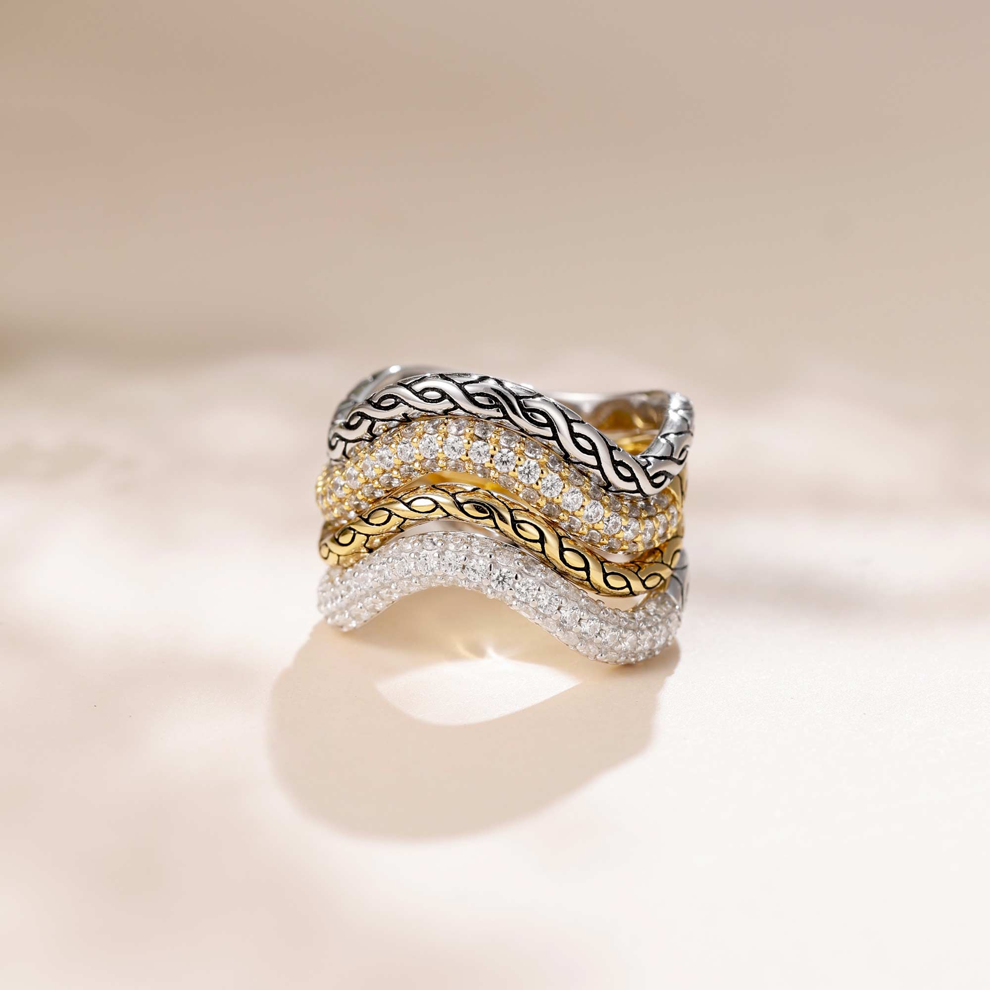 Personalized Pavé Wavy Enamel Statement Stacking Ring