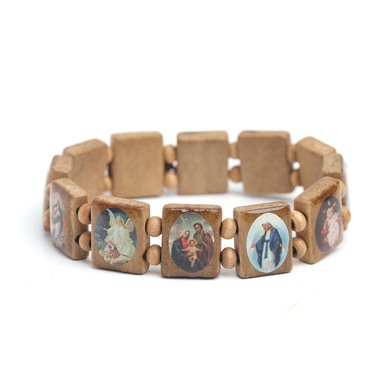 Faith Protection Bracelet – Catholic Wooden Saints Stretch Bracelet
