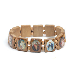Faith Protection Bracelet – Catholic Wooden Saints Stretch Bracelet