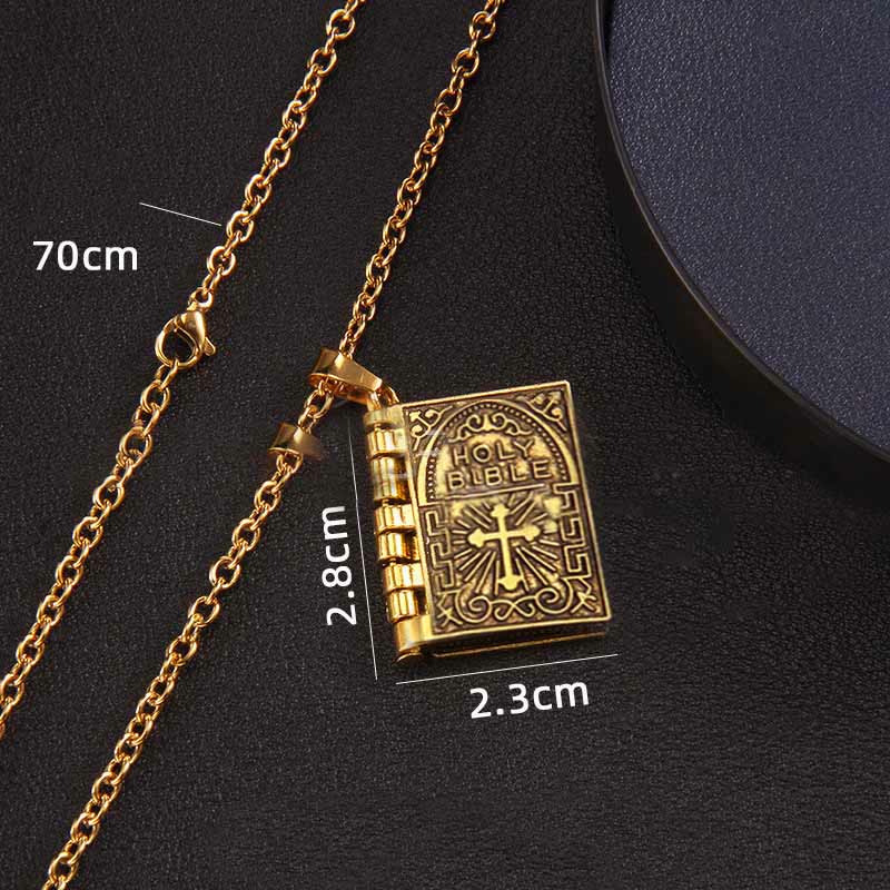 Turnable Cross Holy Bible Pendant Quality Necklace