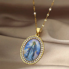 Virgin Mary Painting Necklace Religious Icon Jewelry