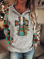 Women's Graphic Print Hoodie with Kangaroo Pocket and Long Sleeves