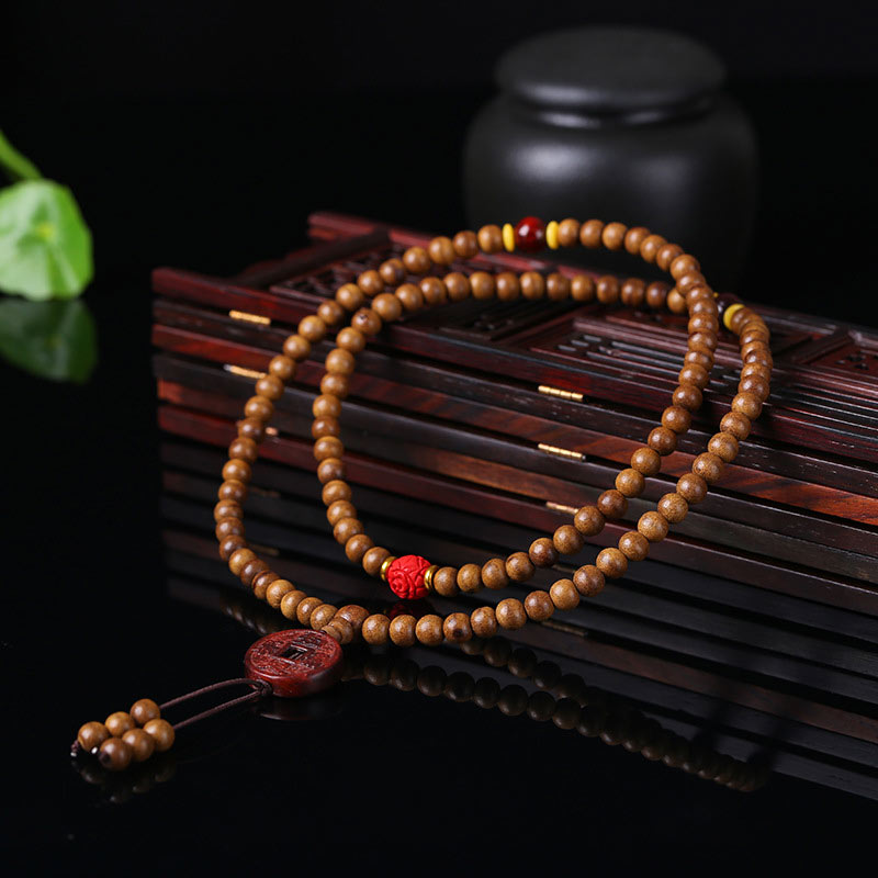 Faith Nova 108 Mala Beads Peach Wood Bodhi Seed Lotus Prayer Meditation Bracelet