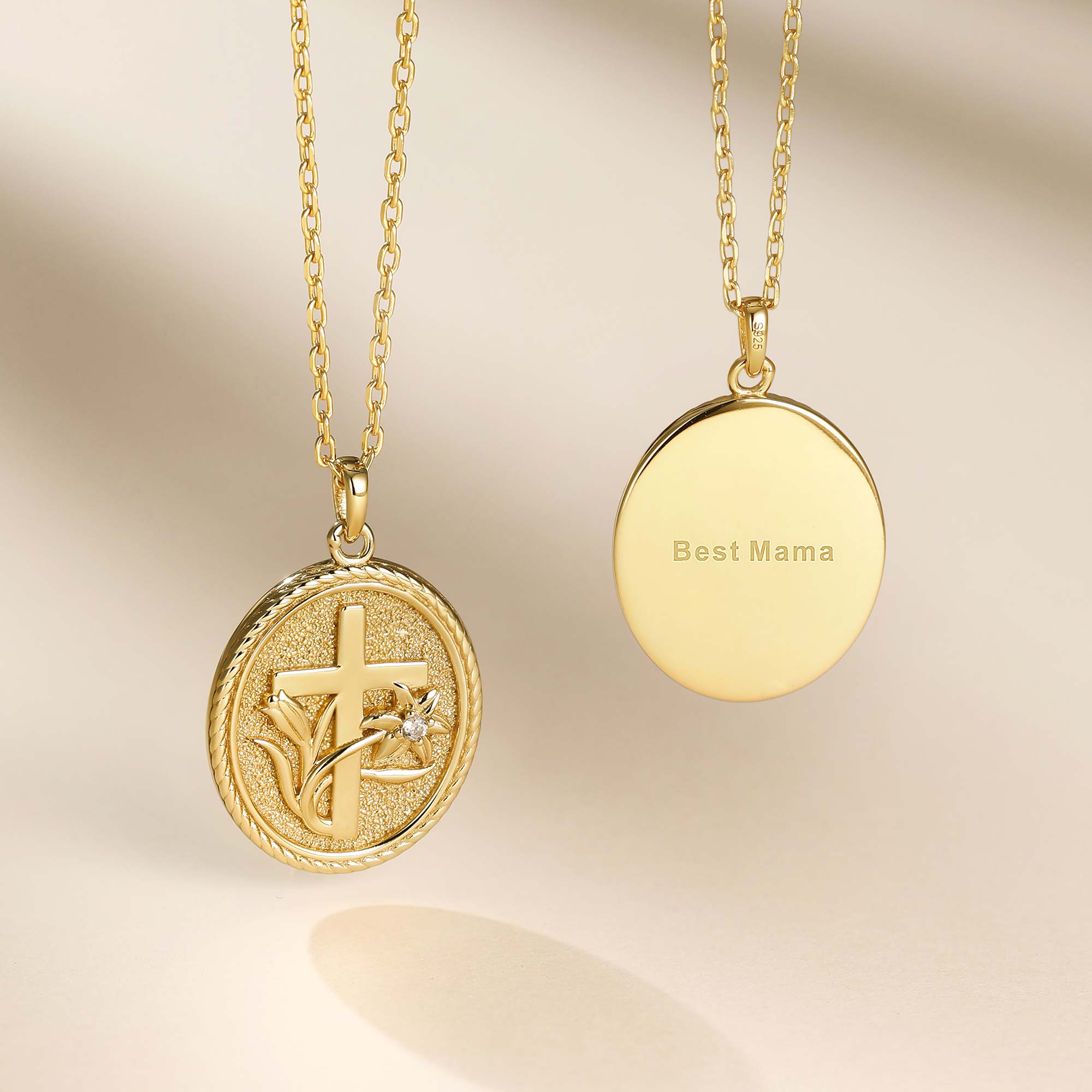 Personalized Madonna Lily Cross Medallion Necklace