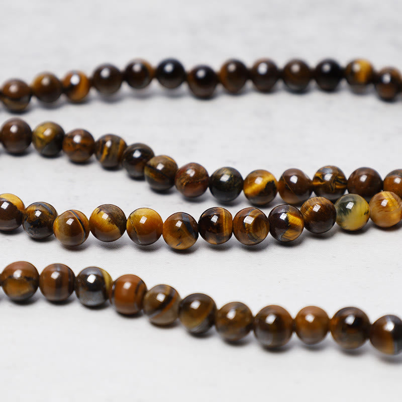 Faith Nova Tibetan 108 Natural Tiger Eye Gemstone Beads Prayer Mala Bracelet Necklace
