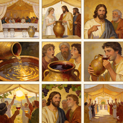 The Wedding at Cana - Religious Fridge Magnets 9 Pieces