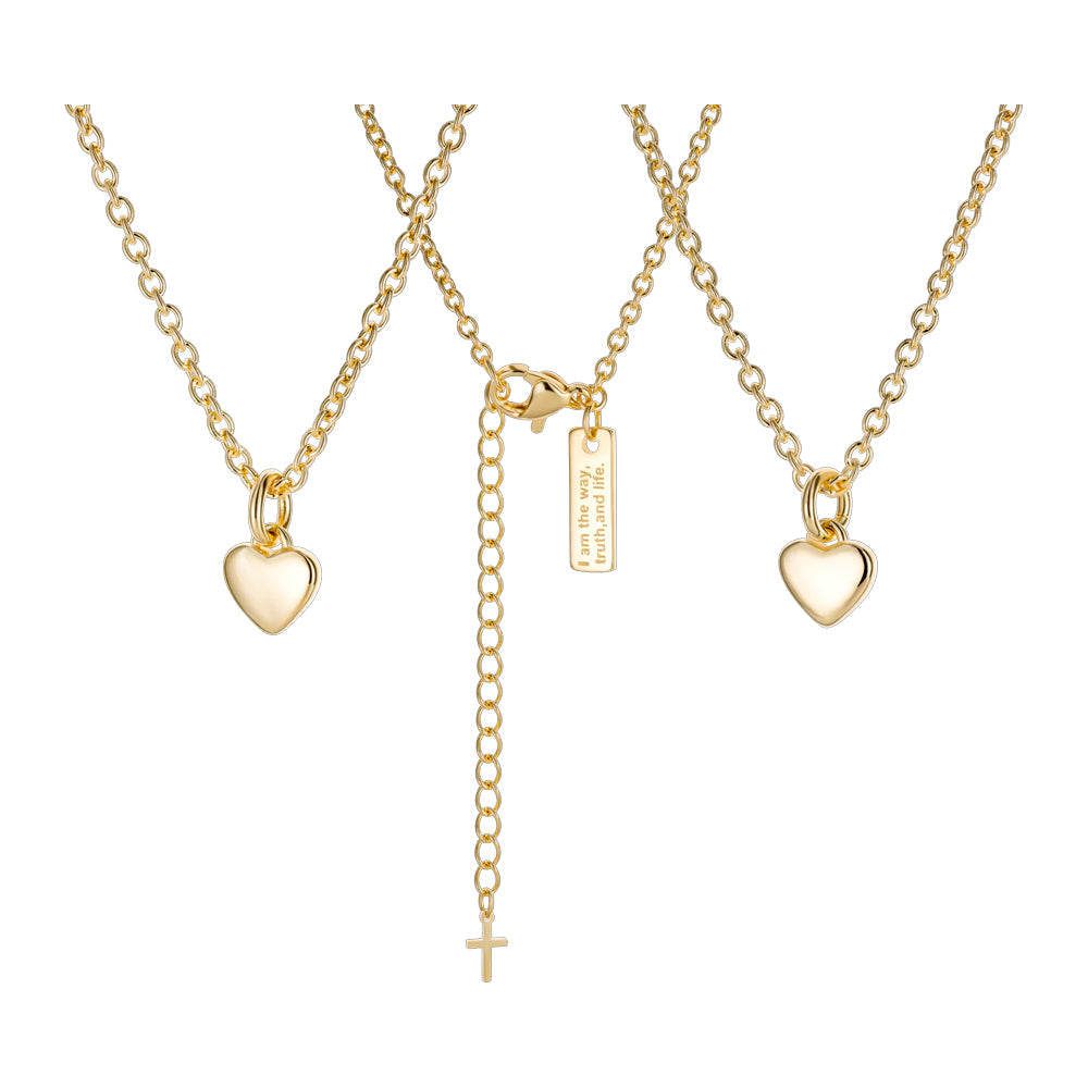 Faith & Love Cross Necklace with Gold Heart Charm – Stainless Steel Christian Pendant