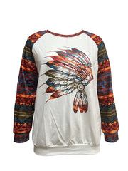Western Ethnic Print Sweatshirt, Casual Long Sleeve Crew Neck Sweatshirt, Women's Clothing