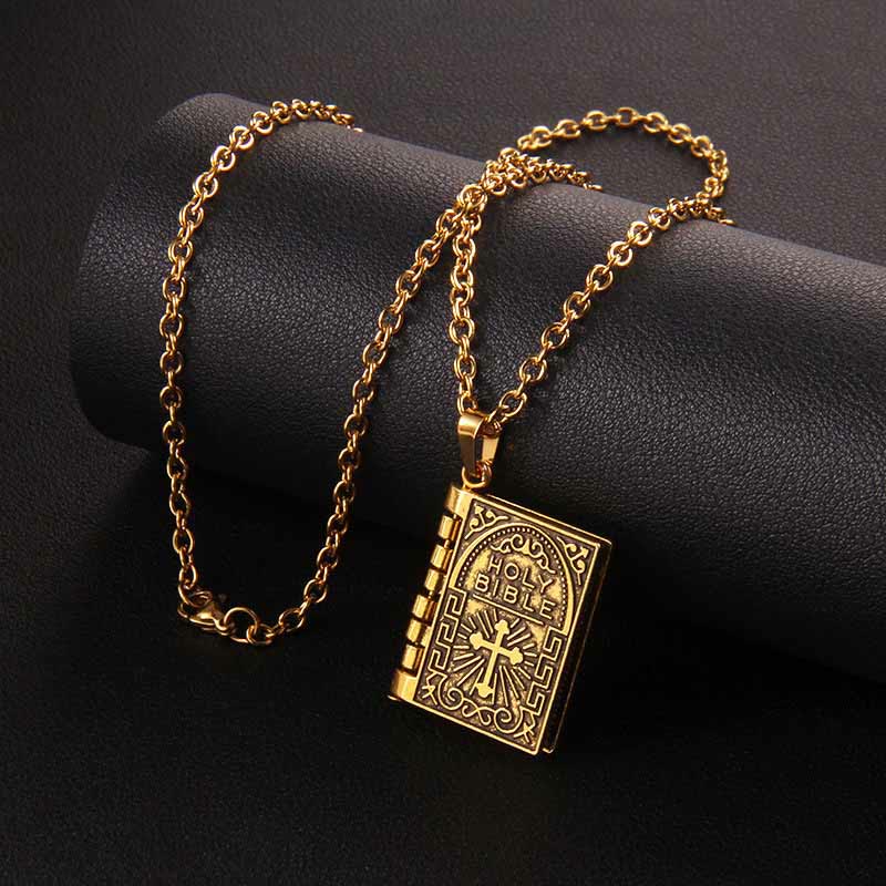 Turnable Cross Holy Bible Pendant Quality Necklace