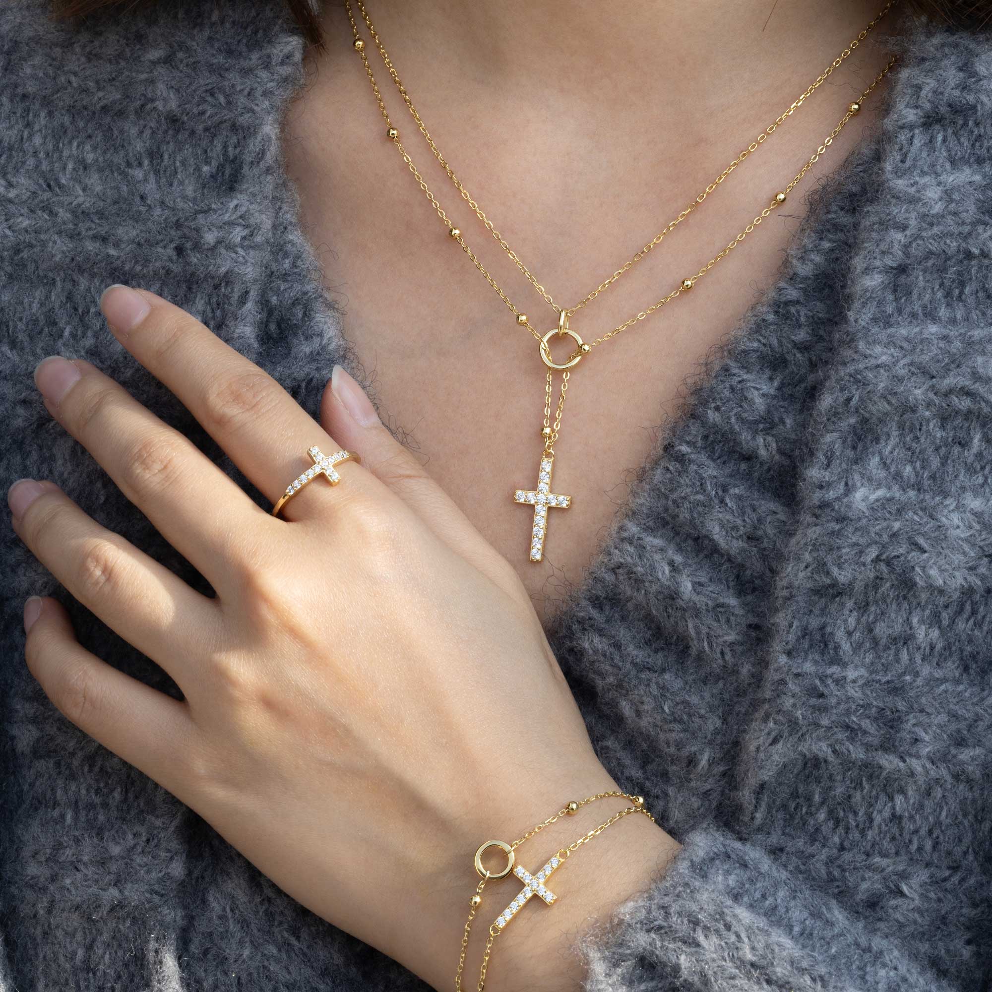 Gold Vermeil Layered Cross Bracelet