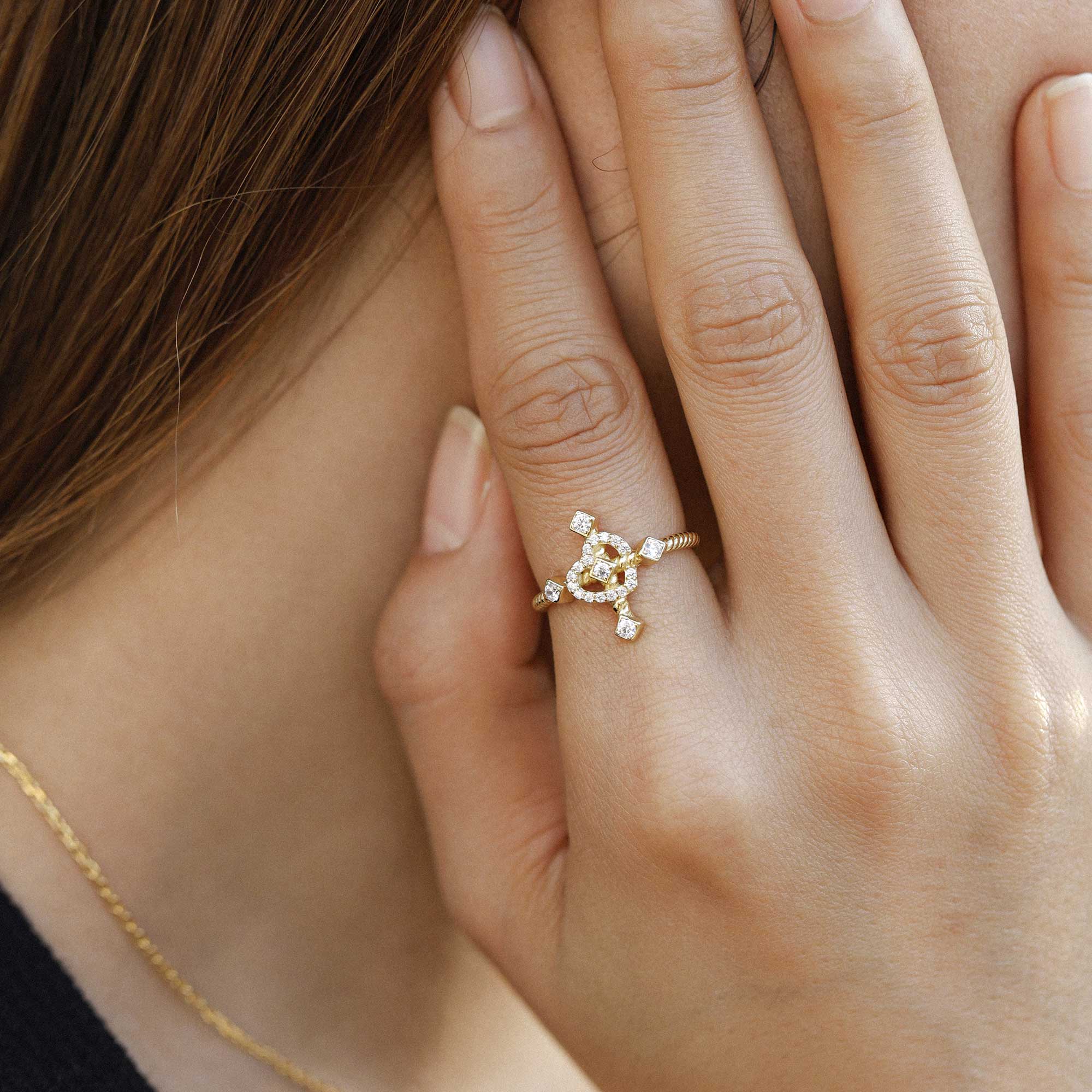 Heart Cross Cord Ring