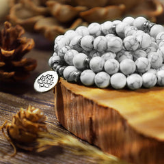 Faith Nova White Turquoise Lotus Mala Healing Bracelet