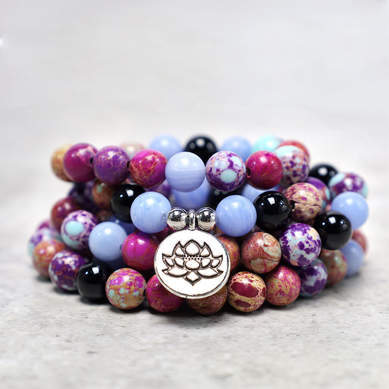 Faith Nova Natural Purple Miano Real Stone Lotus Mala