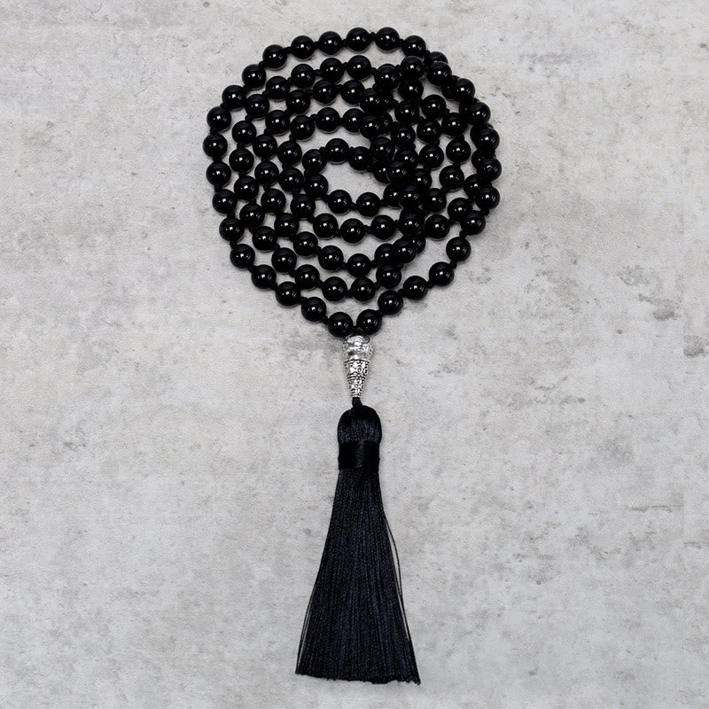 Faith Nova 108 Mala Black Onyx Beads Yoga Meditation Prayer Beads Necklace