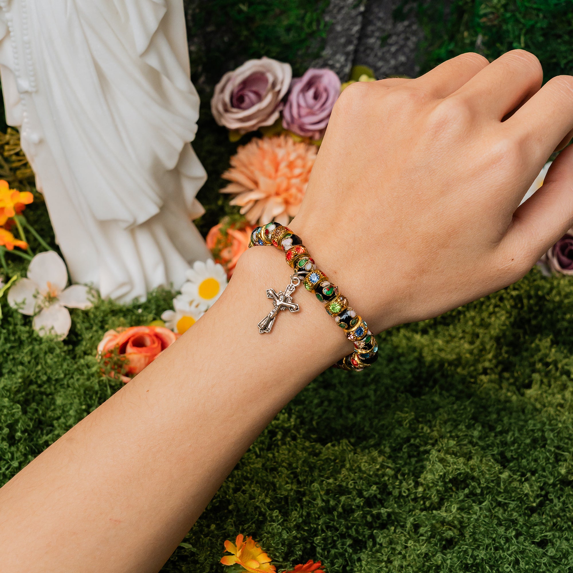 Colorful Cloisonné Cross Beaded Bracelet – Christian Faith Jewelry
