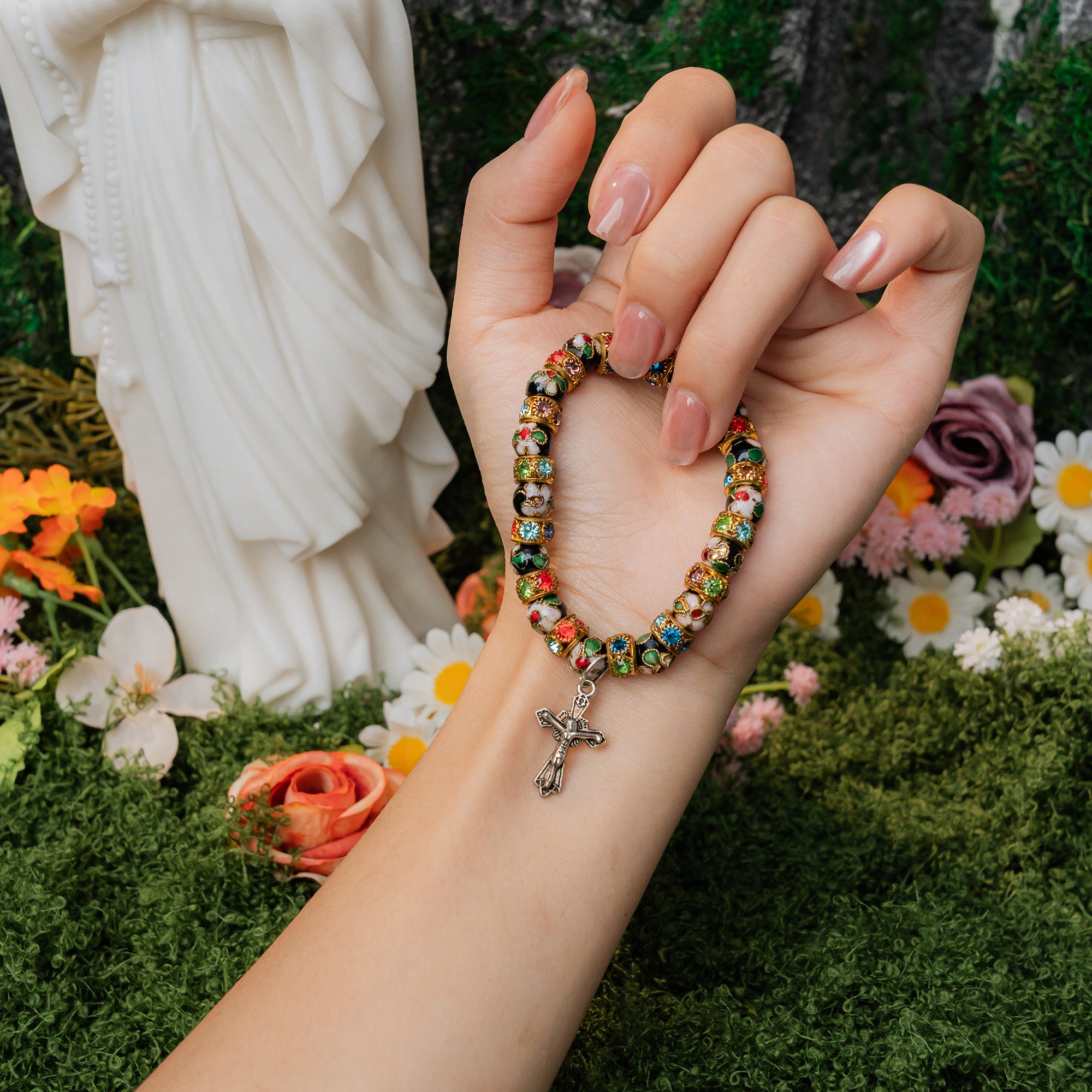 Colorful Cloisonné Cross Beaded Bracelet – Christian Faith Jewelry