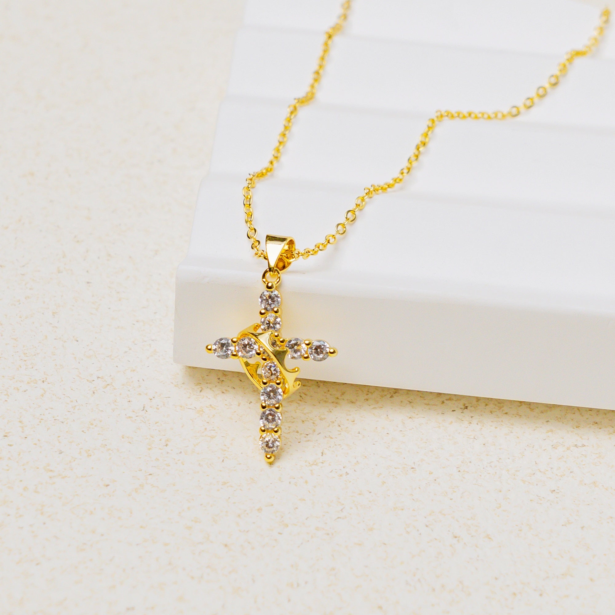 Radiant Cross Necklace – Gold Christian Faith Pendant of Light and Grace