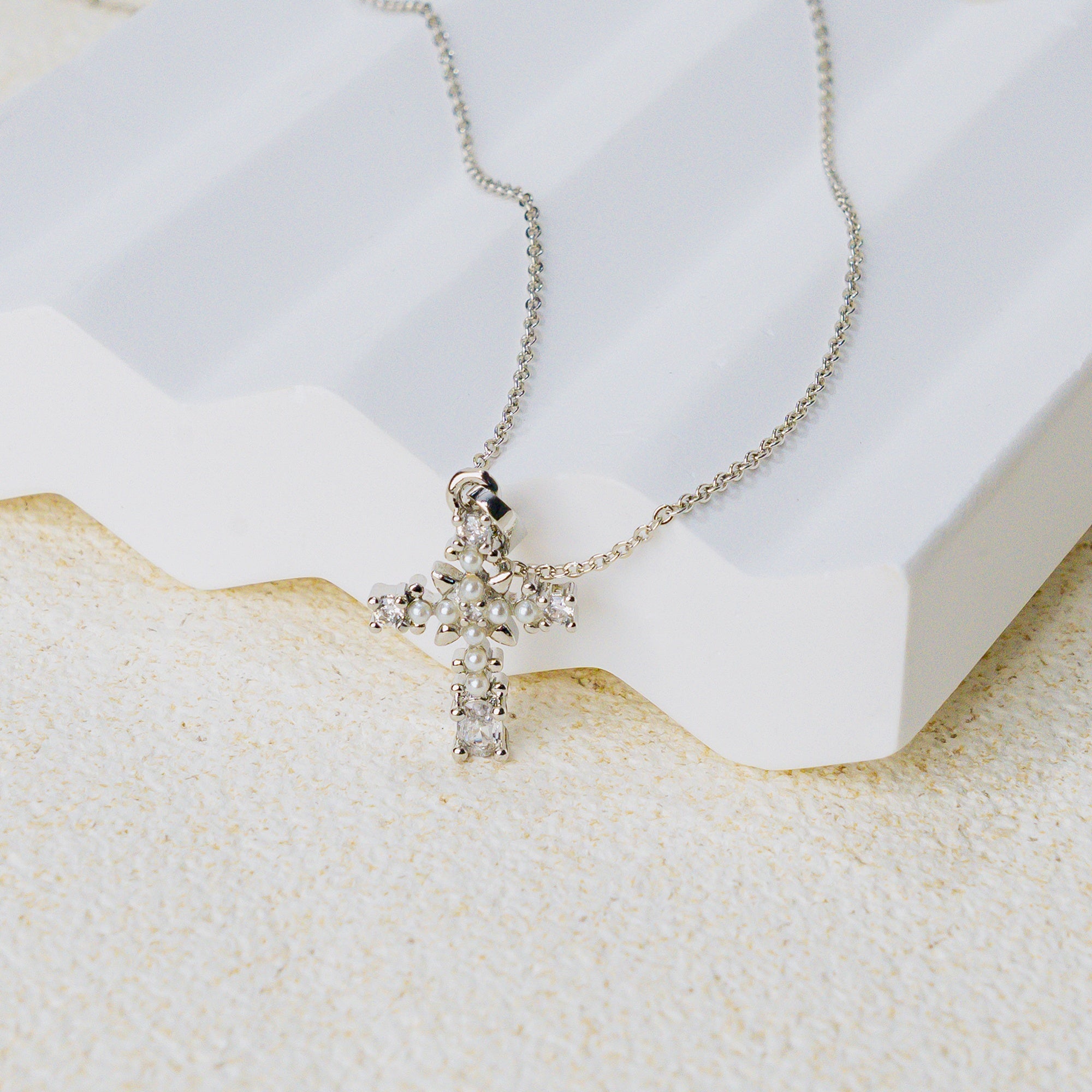 Faith & Pearl Cross Necklace – Silver Glow Christian Jewelry