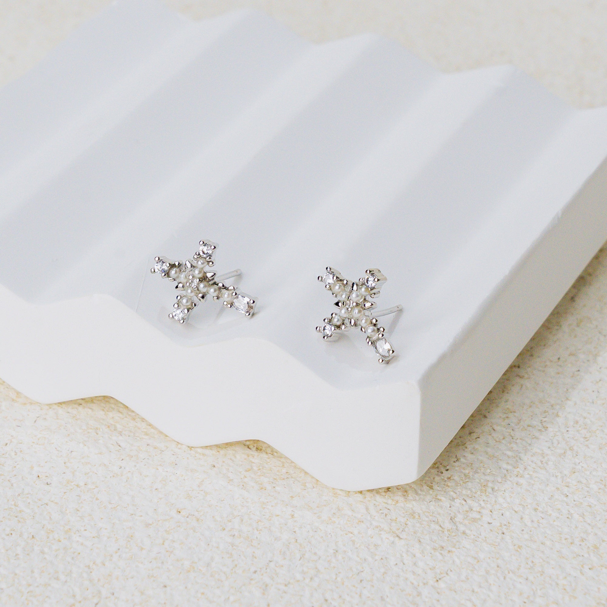 Faith & Pearl Cross Earrings – Silver Glow Christian Studs