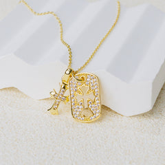 Double Cross Gold Necklace – Christian Faith Pendant with Sparkling Stones of Light & Grace
