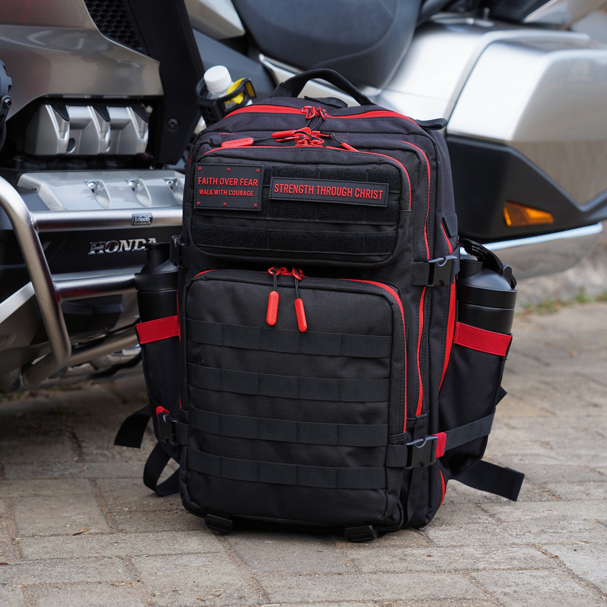 Faith-Inspired EDC Performance Backpack 45L - Black Red