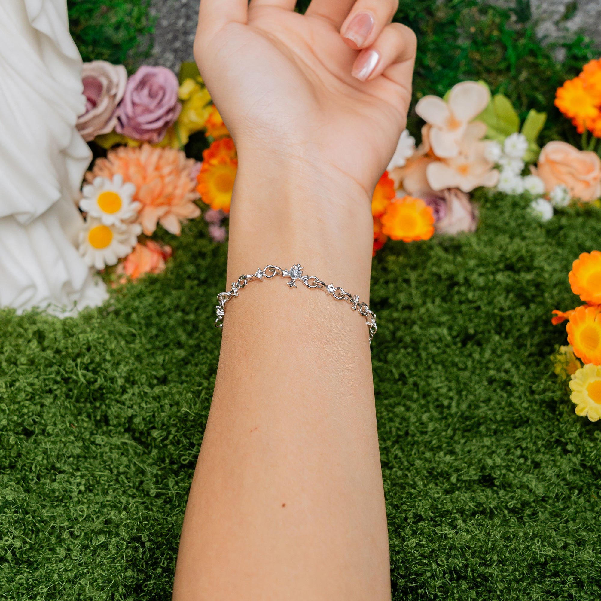 Heaven’s Grace Cross Crystal Bracelet – White & Pastel Glow Faith Jewelry