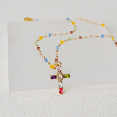 Radiant Cross Necklace – Gold & Multicolor Christian Faith Jewelry of Light & Grace
