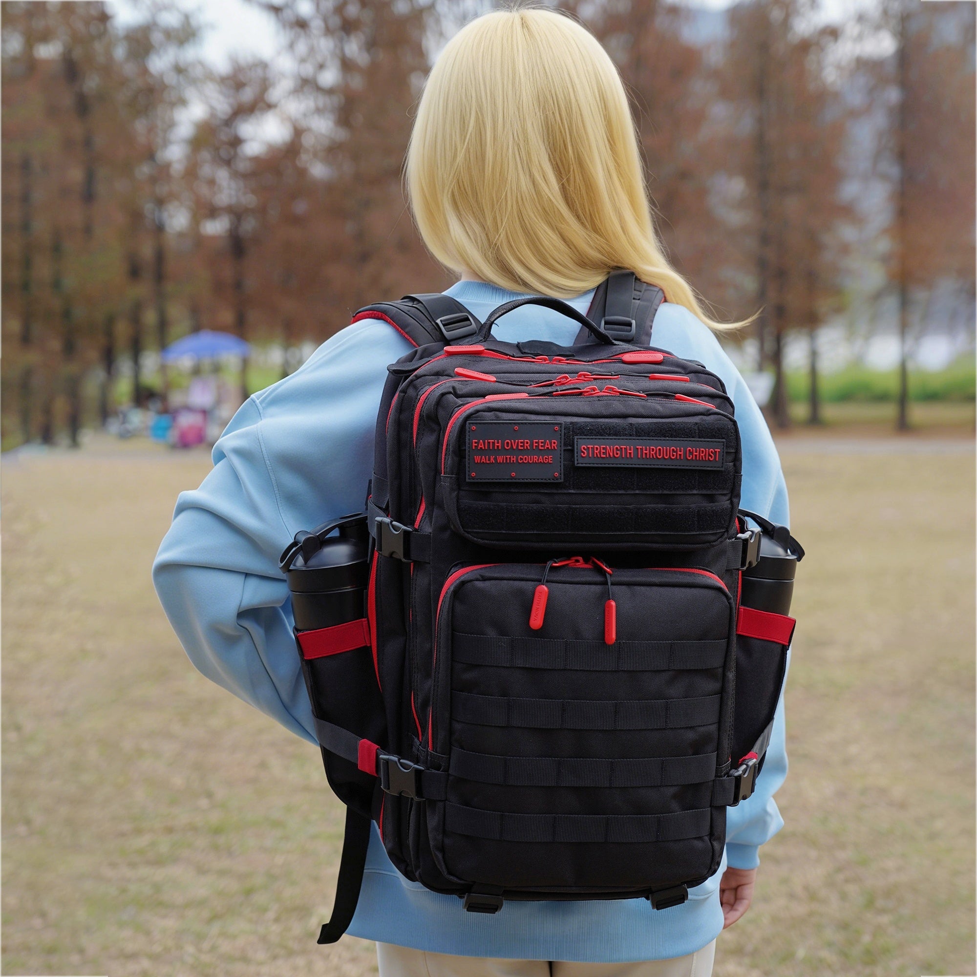 Faith-Inspired EDC Performance Backpack 45L - Black Red